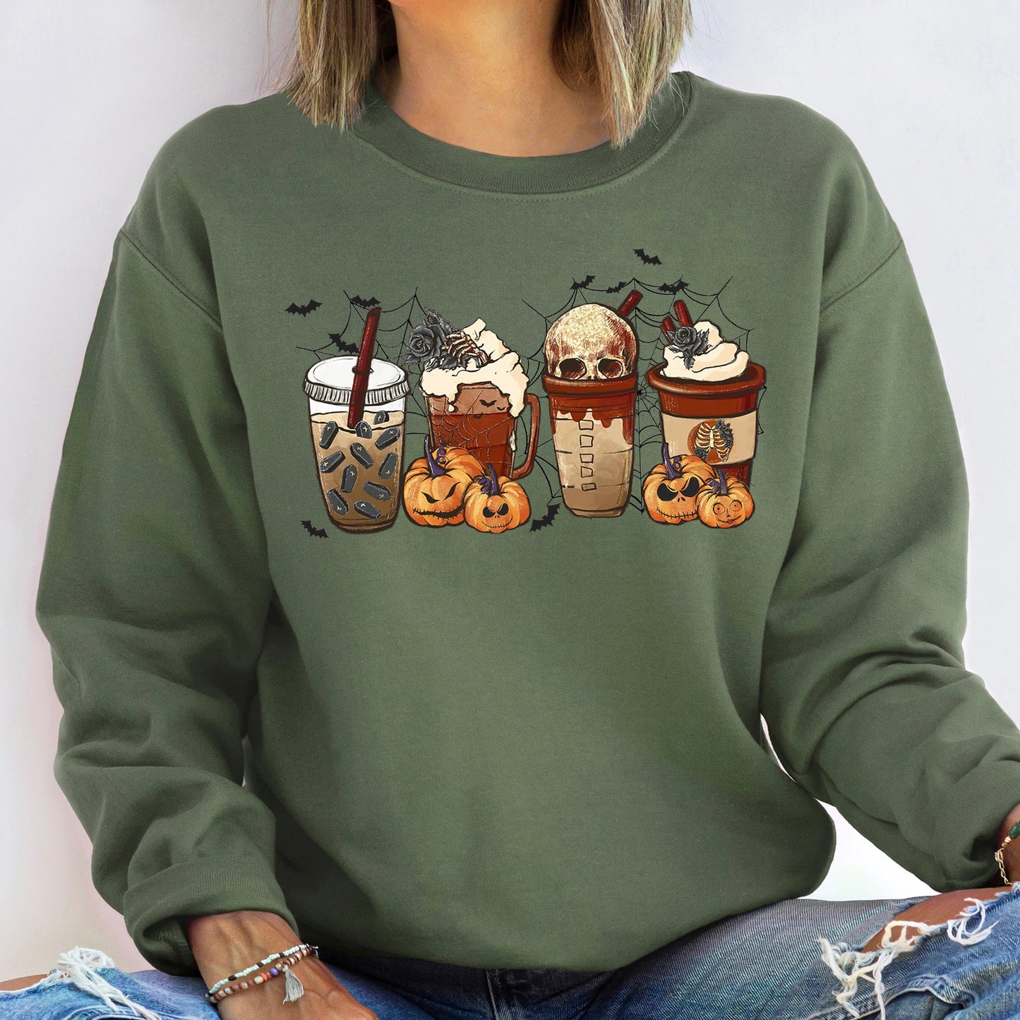 Horror Pumpkin Coffee Halloween Sweatshirt