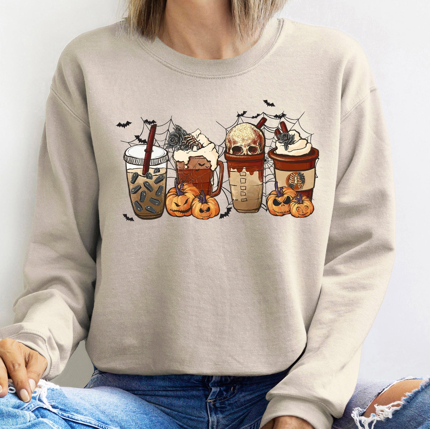 Horror Pumpkin Coffee Halloween Sweatshirt