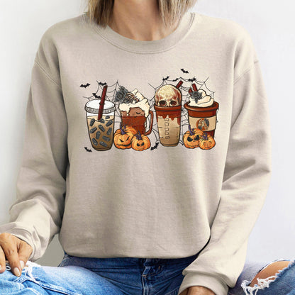 Horror Pumpkin Coffee Halloween Sweatshirt