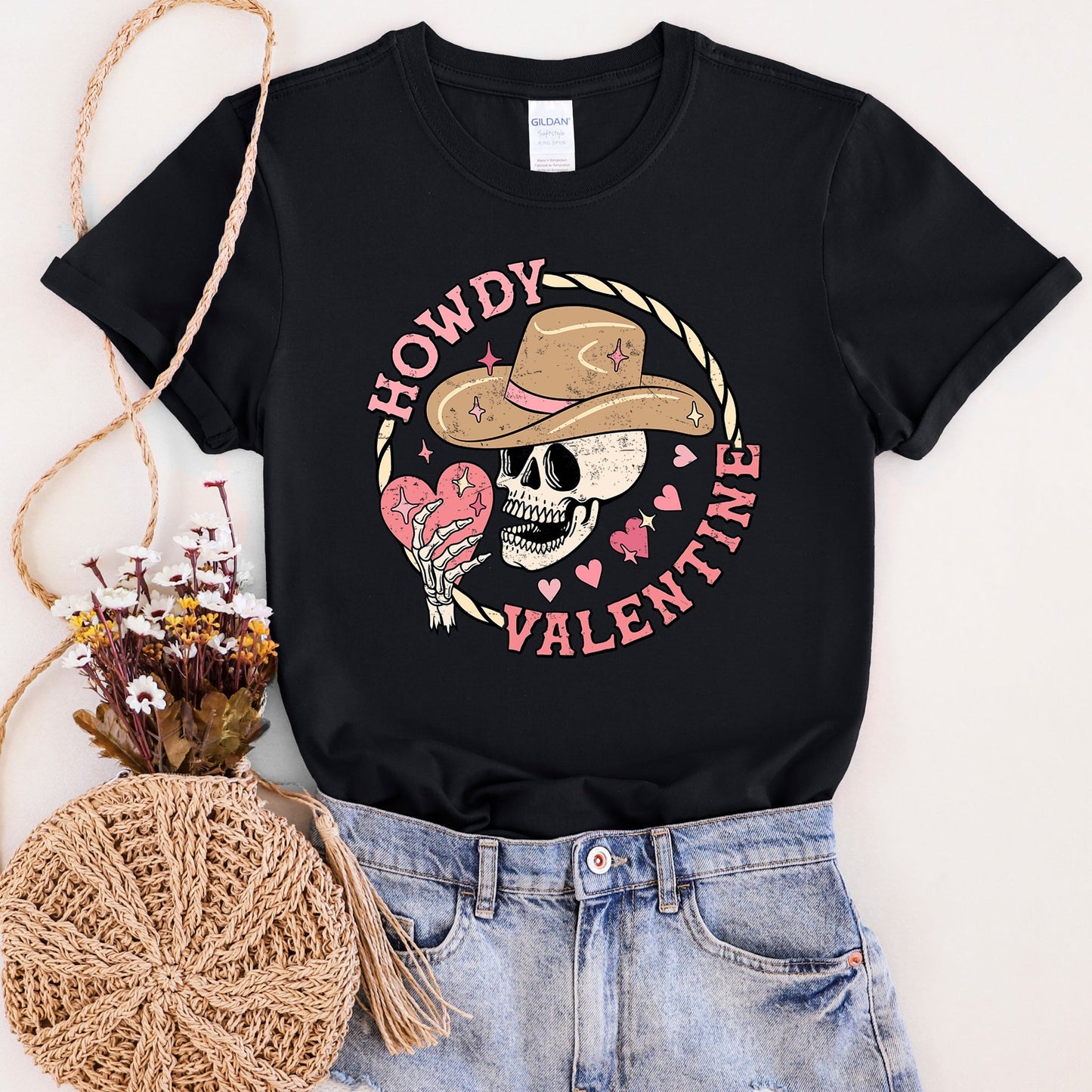 Howdy Valentine, Skeleton Cowboy, Western, Country, Super Soft Tshirt, Valentine's Day