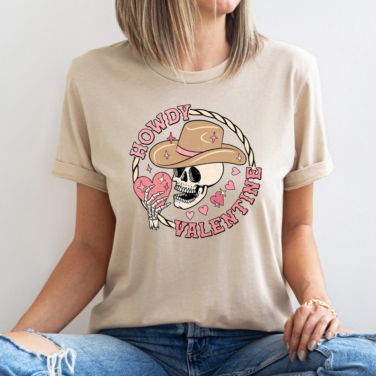 Howdy Valentine, Skeleton Cowboy, Western, Country, Super Soft Tshirt, Valentine's Day