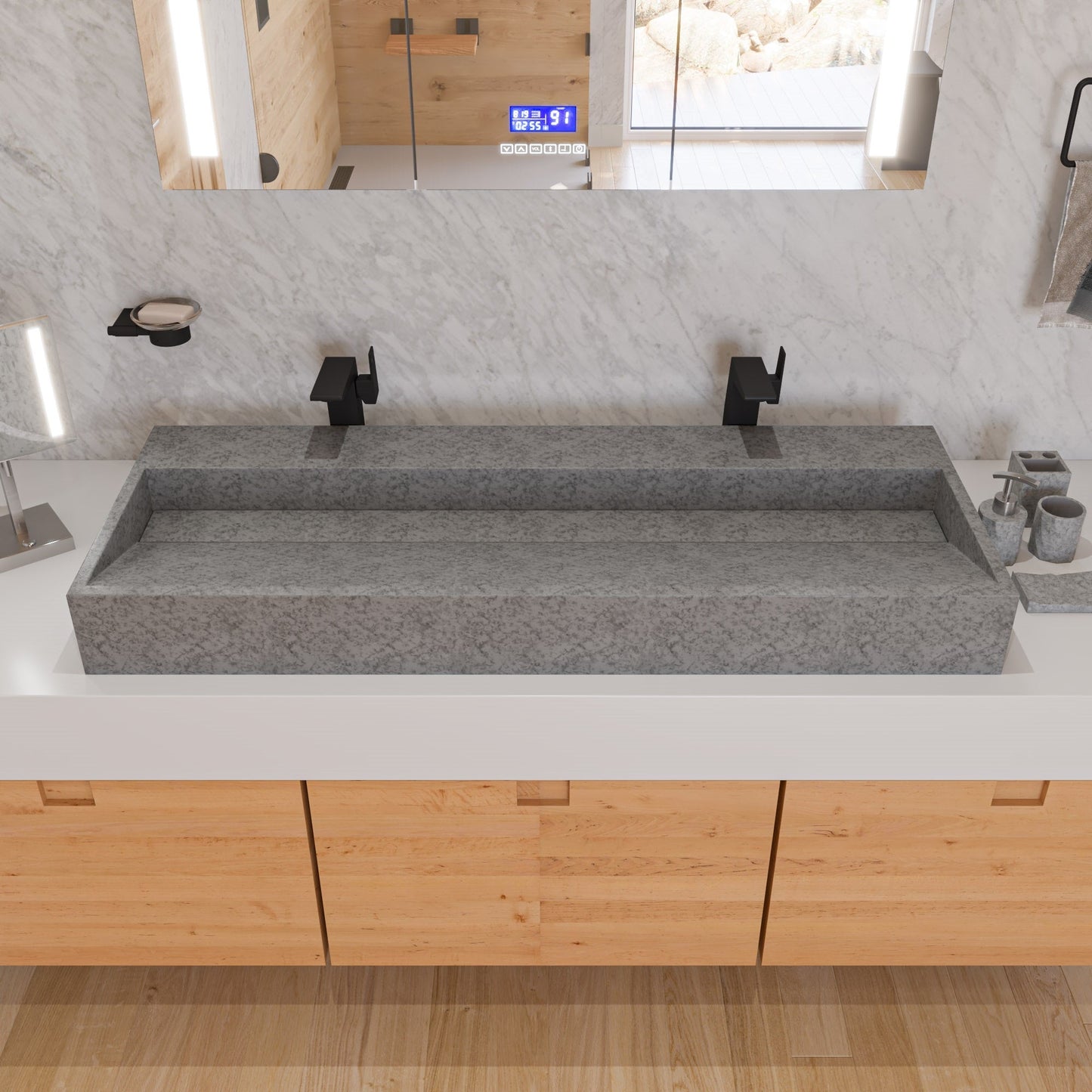 ALFI brand  ABCO48TR 48" Solid Concrete Gray Matte Trough Sink for the Bathroom