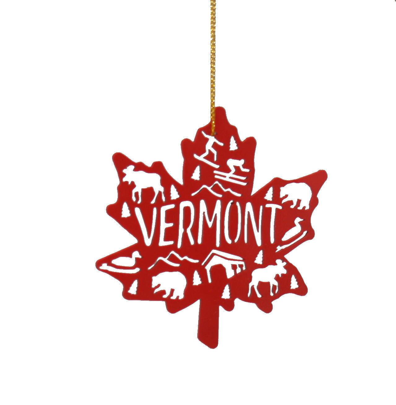 Vermont Maple Leaf Outline Metal Ornament