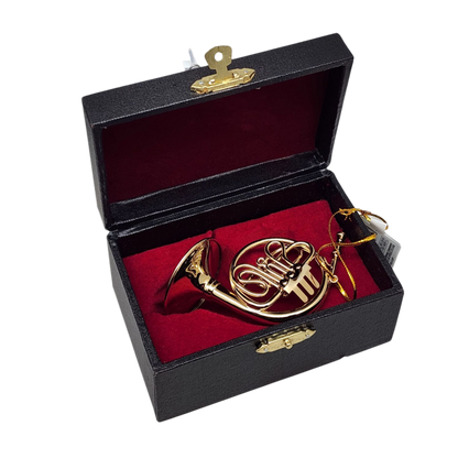 Brass French Horn Ornament with Case