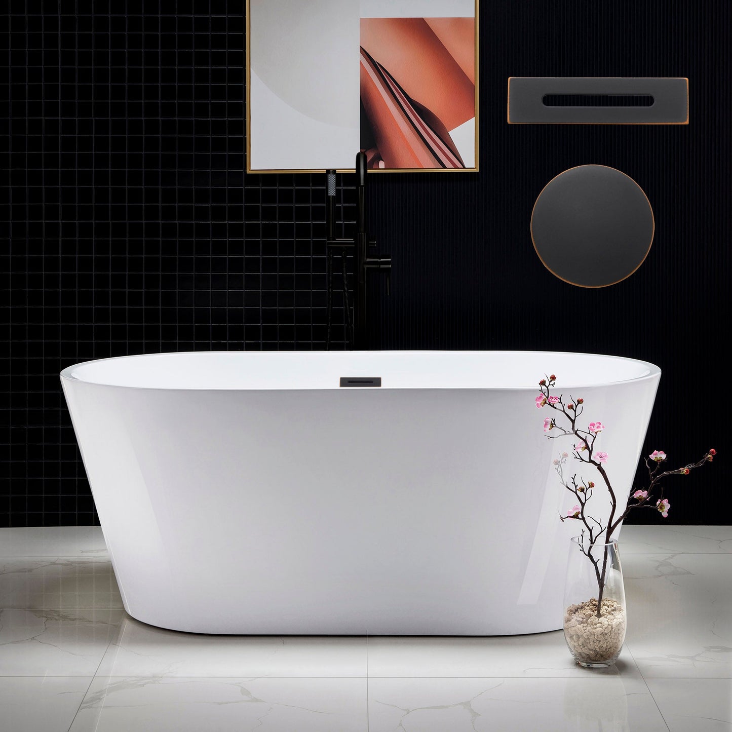 WOODBRIDGE 59" Acrylic Freestanding Bathtub Contemporary Soaking Tub