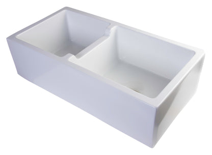 ALFI brand AB3618DB Smooth Apron Thick Wall Fireclay Double Bowl Farm Sink