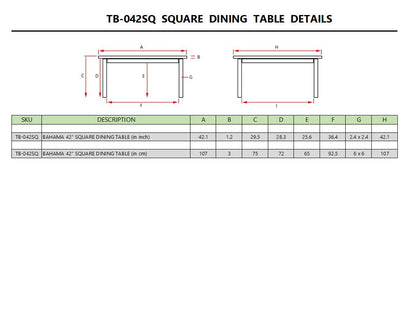 Bahama 42" Square Dining Table