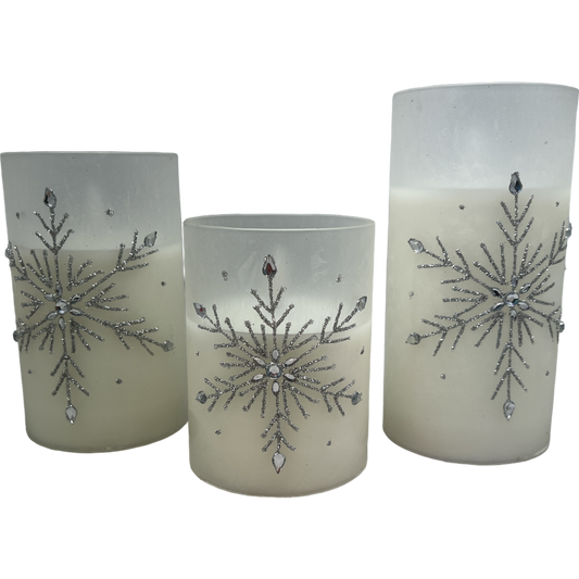 B/O Lighted Glass Holiday Luminaries with LED Set of 3 Candles