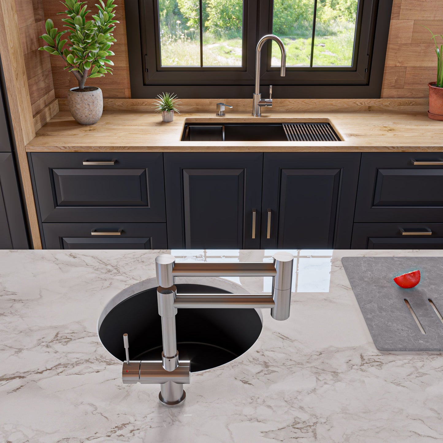 ALFI brand AB3418SBUM 33" Granite Composite Workstation Step Rim Single Bowl Undermount Sink with Accessories