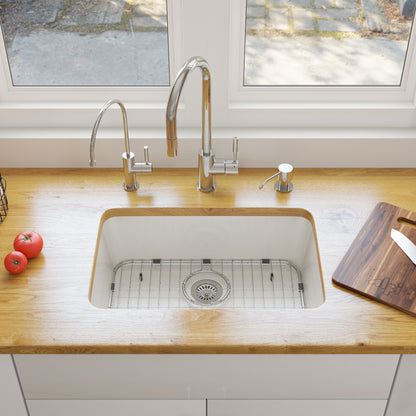 ALFI brand AB503UM AB503UM-W 24 inch White Single Bowl Fireclay Undermount Kitchen Sink