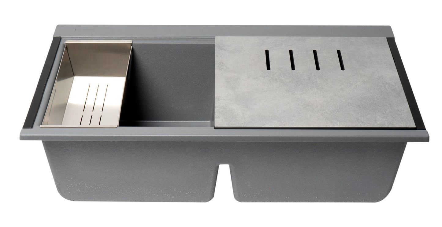 ALFI brand AB3418DBUM 33" Granite Composite Workstation Step Rim Double Bowl Undermount Sink with Accessories