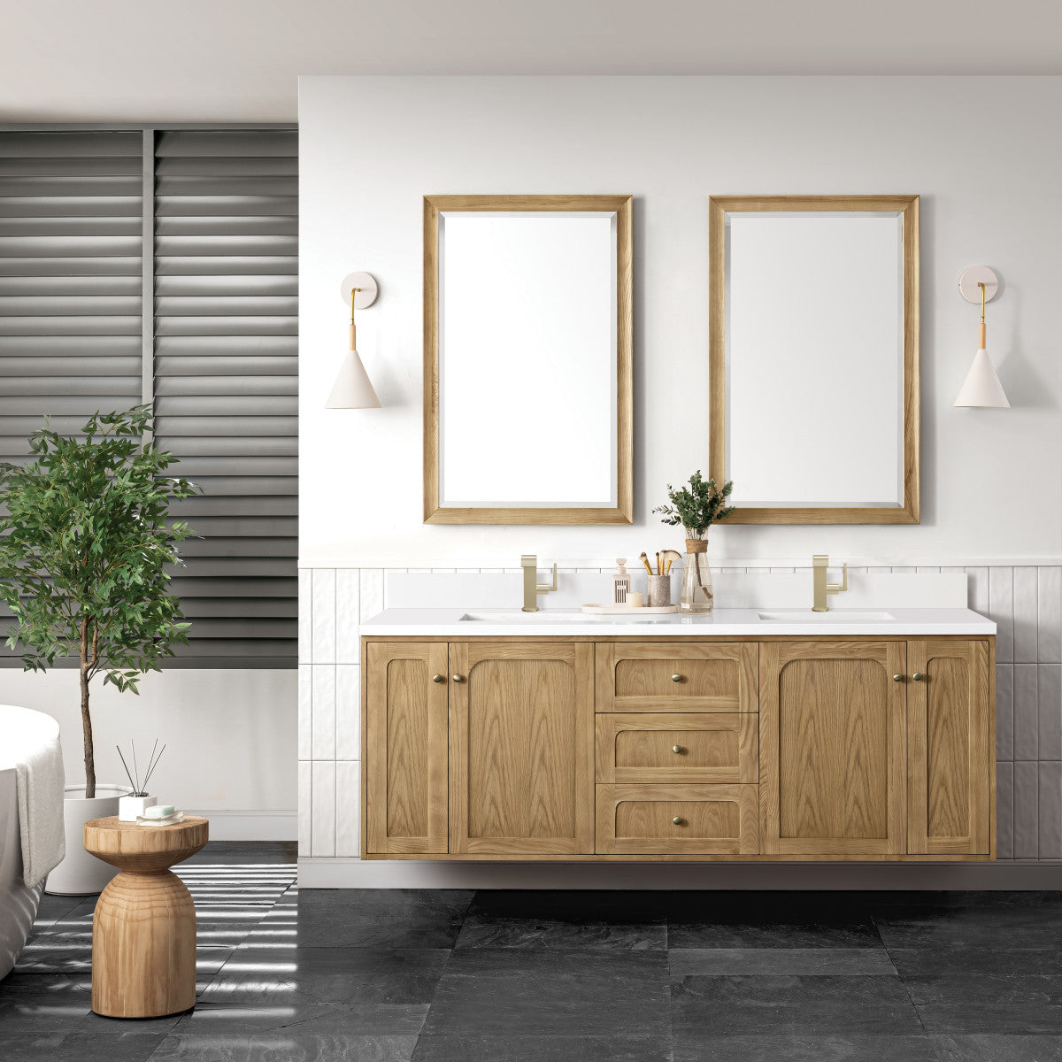 Laurent 72" Double Vanity Cabinet, Light Natural Oak