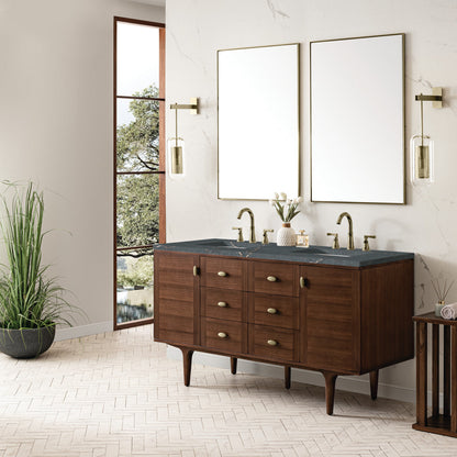 Amberly 60" Double Vanity Cabinet, Mid-Century Walnut