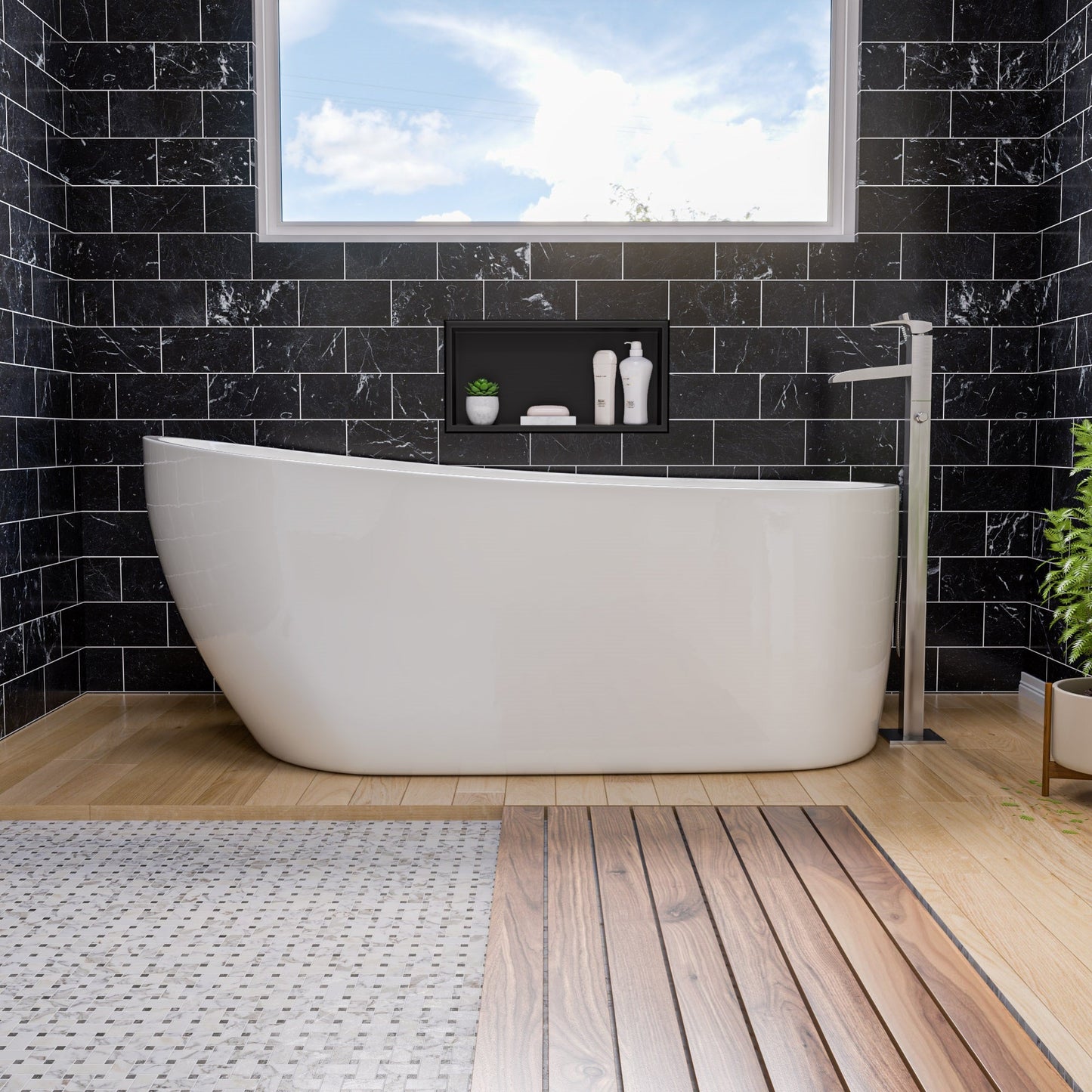ALFI brand  AB8826 68 inch White Oval Acrylic Free Standing Soaking Bathtub