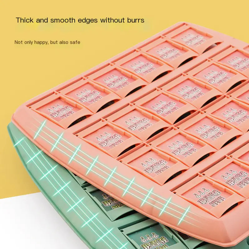 Pink cutting board with grid pattern on a yellow background