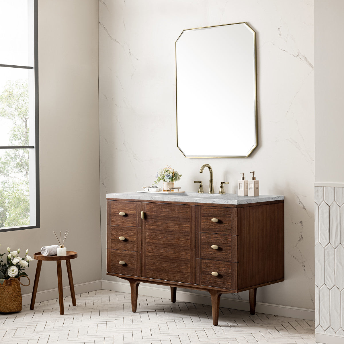 Amberly 48" Single Vanity Cabinet, Mid-Century Walnut