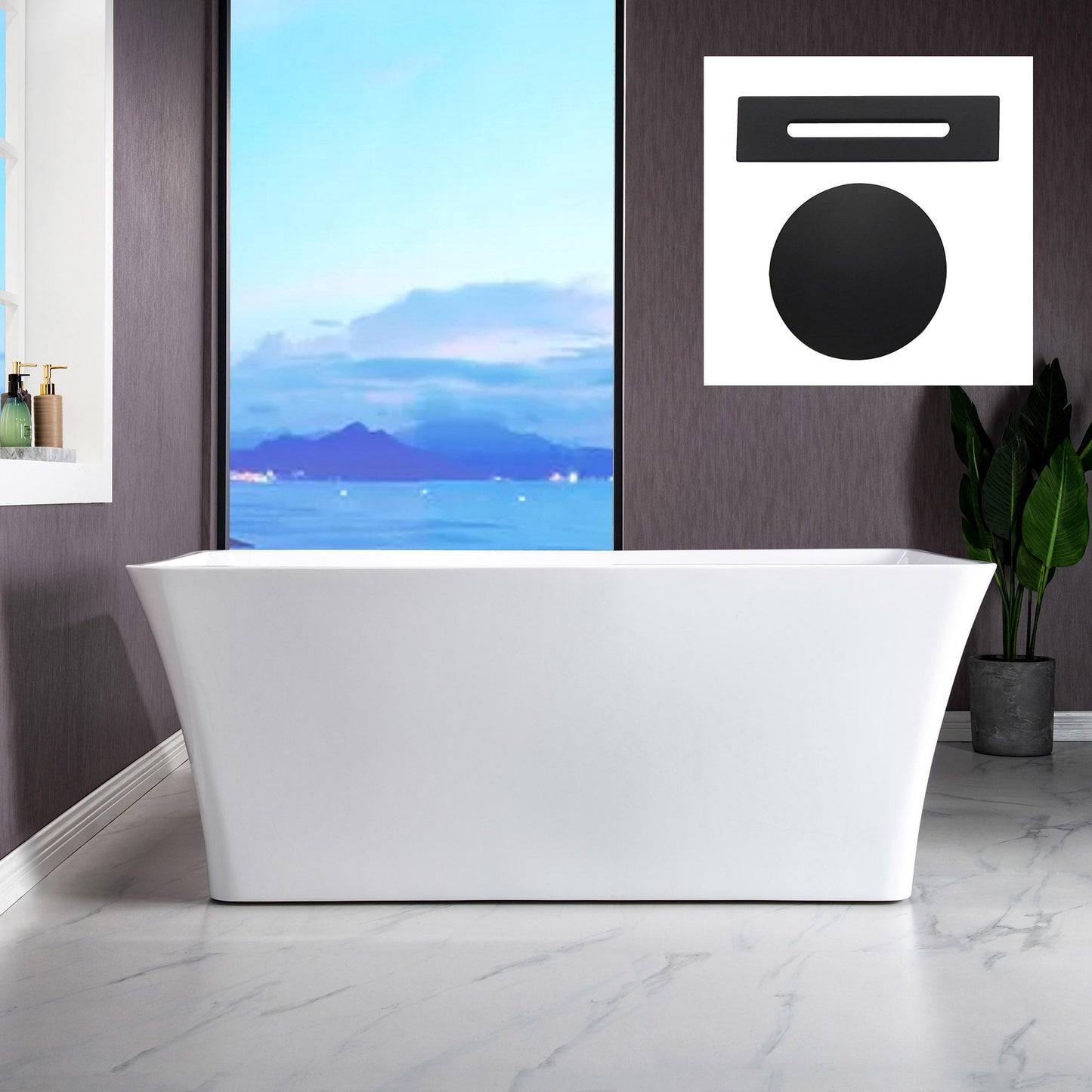 WOODBRIDGE 59" Acrylic Freestanding Bathtub Contemporary Soaking Tub