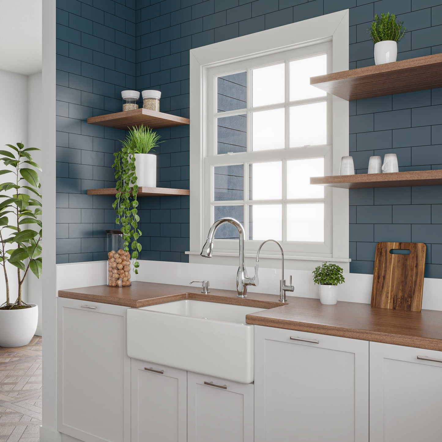 ALFI brand AB3018HS Reversible Smooth / Fluted Single Bowl Fireclay Farm Sink