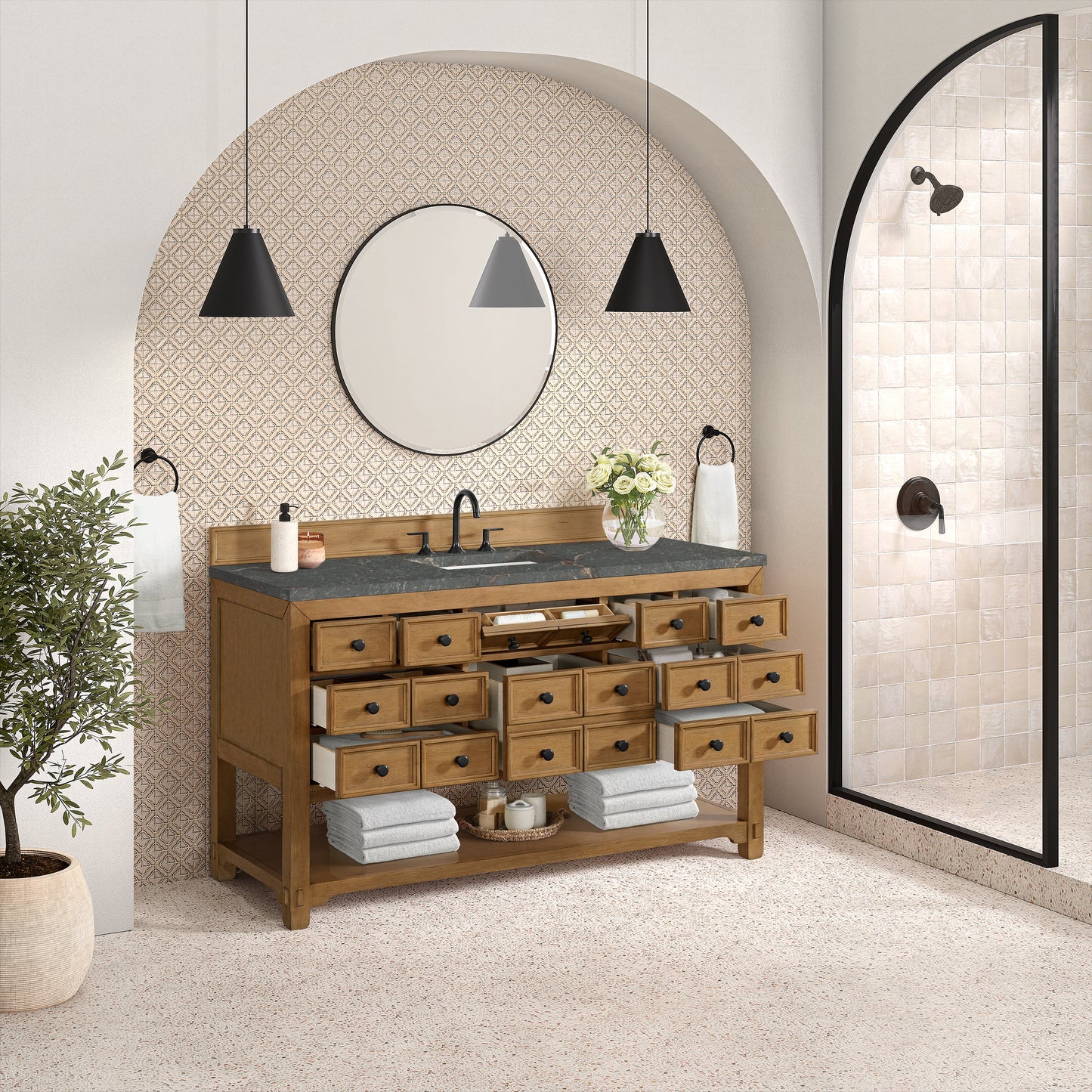Malibu 60" Single Vanity Cabinet, Amber Birch