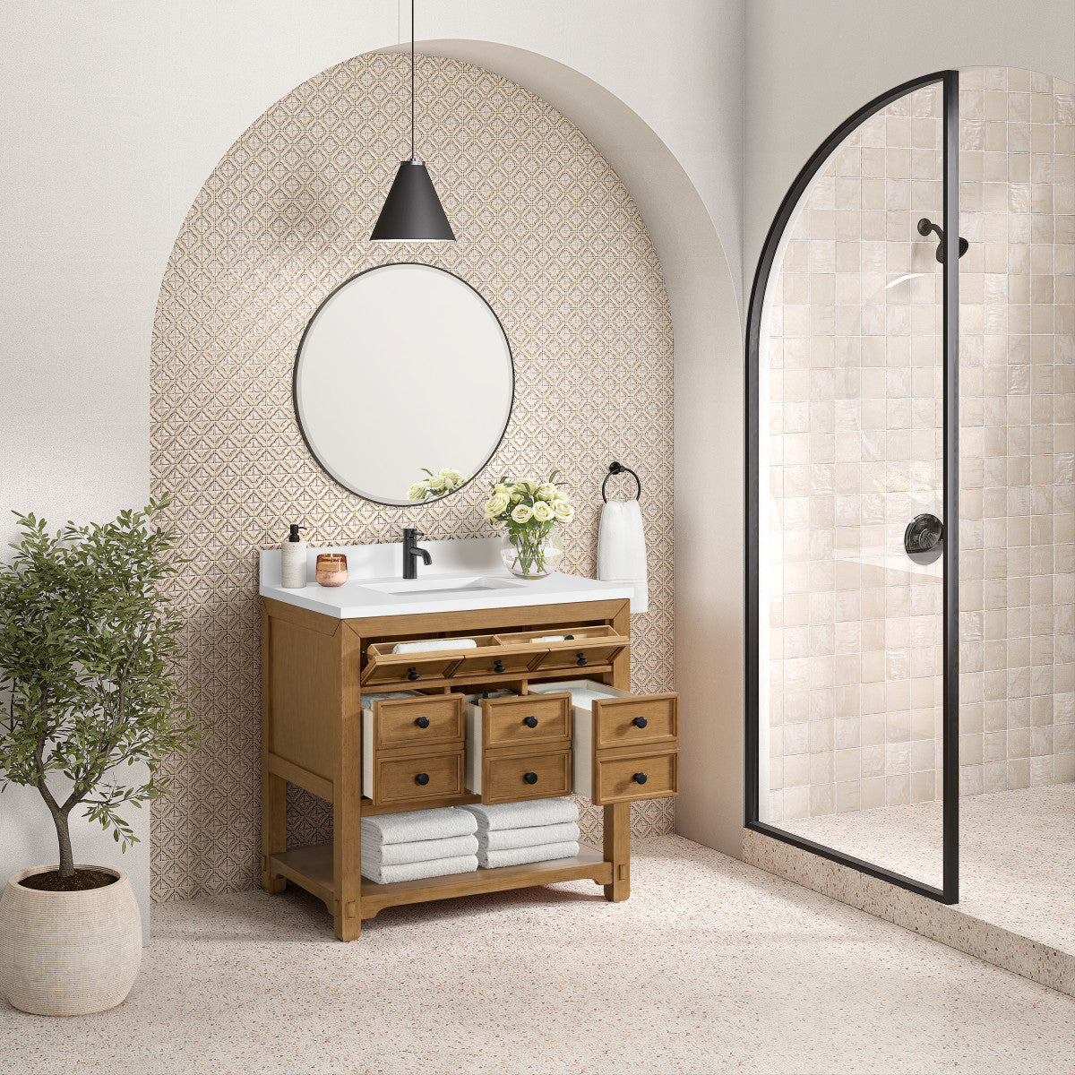 Malibu 36" Single Vanity Cabinet, Amber Birch