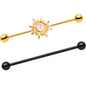 14G Faux Opal Black Gold Tone Sun Industrial Barbell 38mm Set of 2