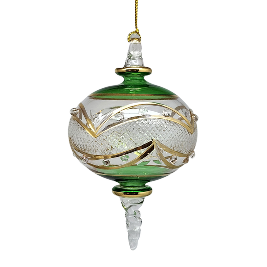 Gold Etched Blown Glass Sphere - Green