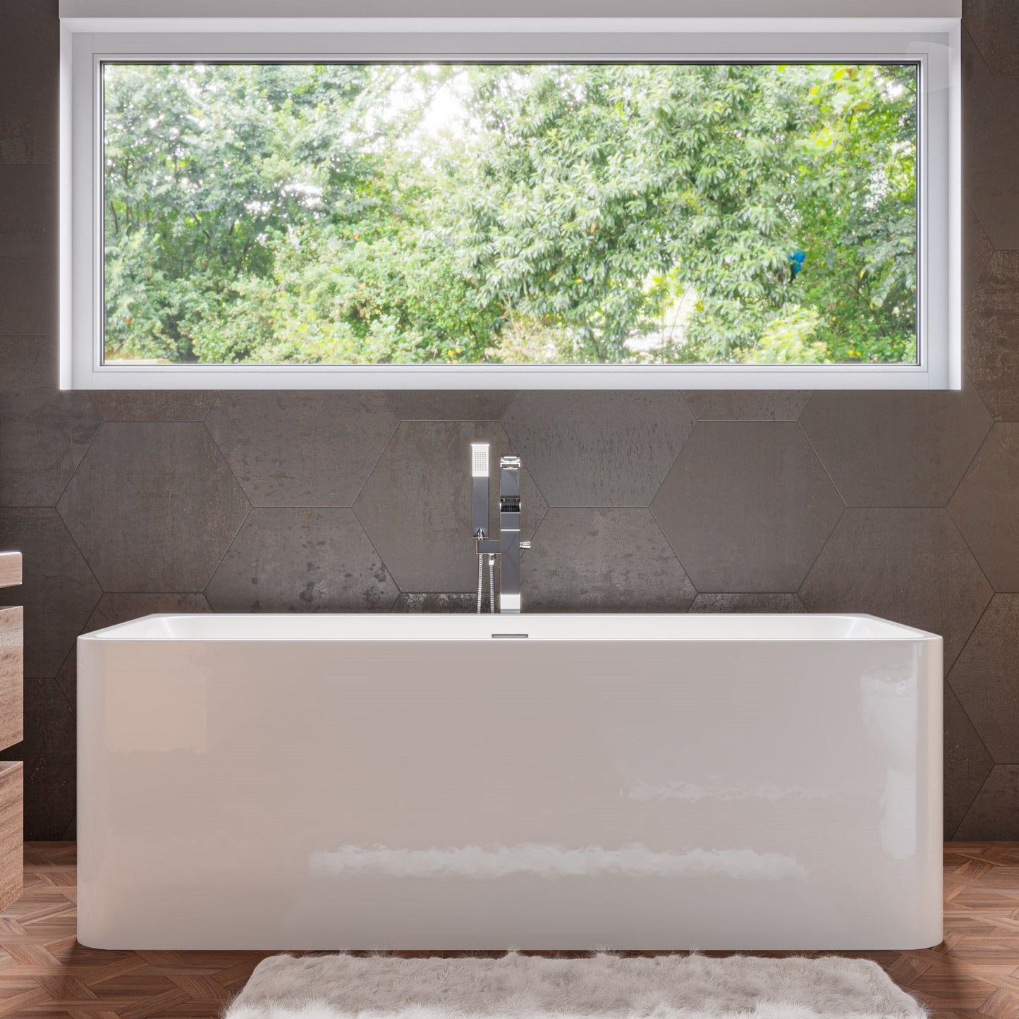 ALFI brand  AB8859 67 inch White Rectangular Acrylic Free Standing Soaking Bathtub