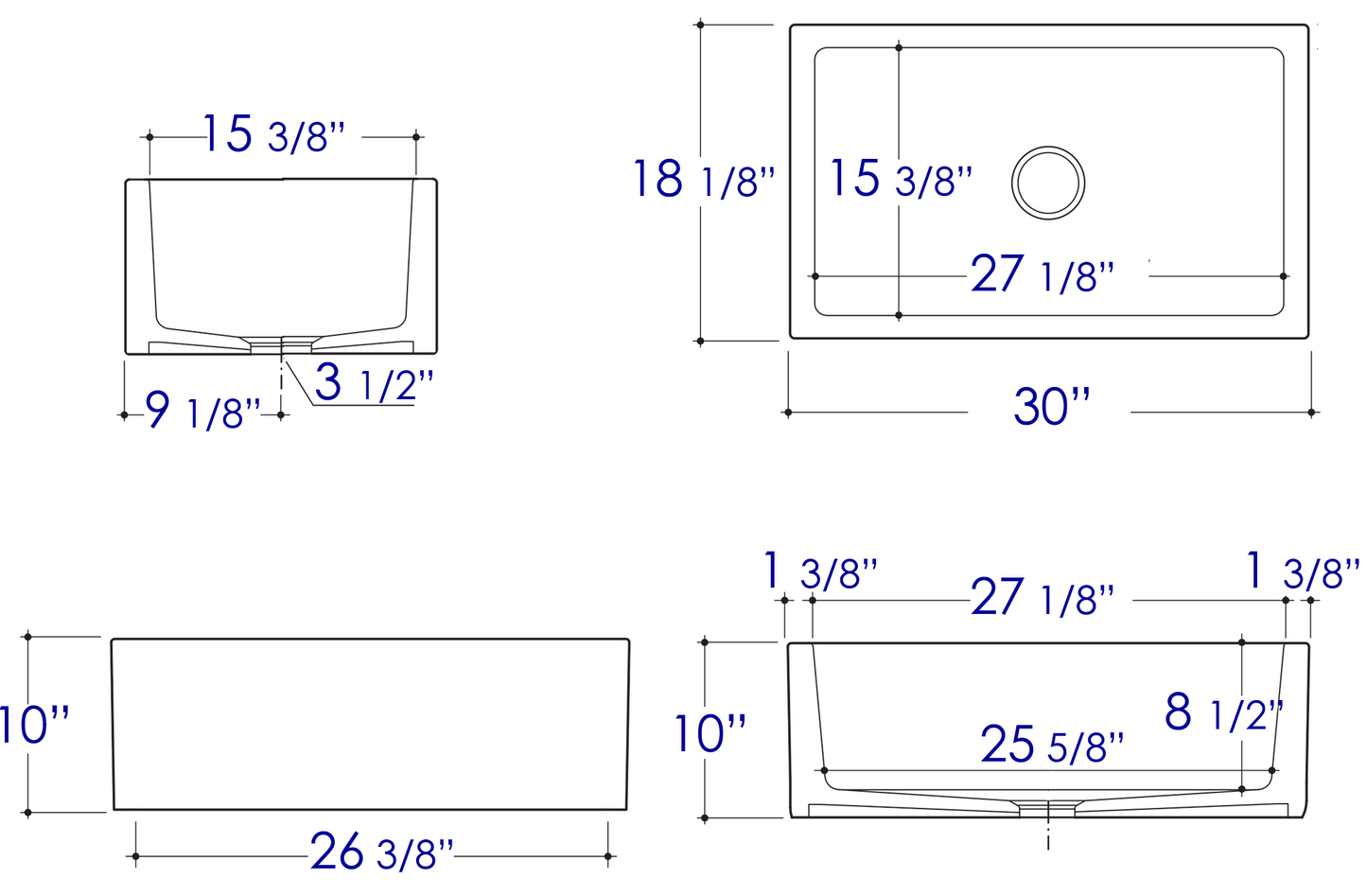 ALFI brand AB3018SB Smooth Apron Thick Wall Fireclay Single Bowl Farm Sink