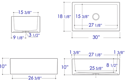 ALFI brand AB3018SB Smooth Apron Thick Wall Fireclay Single Bowl Farm Sink
