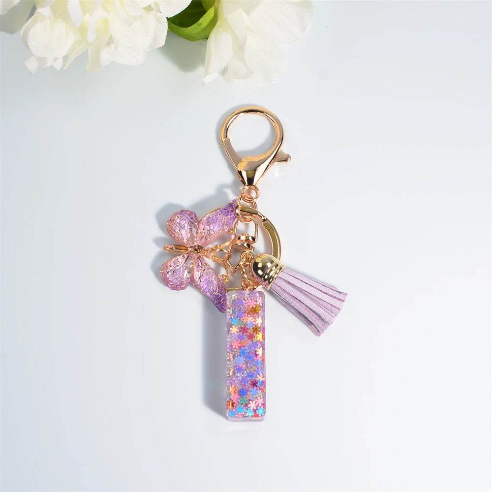 A–Z Personalized Butterfly Tassel Keychain – Custom Initial Gift for Women