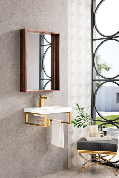 Two Boston 15.25" Wall Brackets, Radiant Gold w/ 20" White Glossy Composite Stone Top