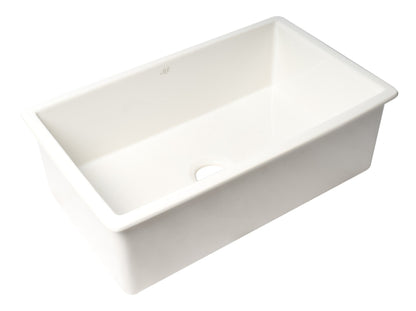 ALFI brand ABF3219SUD 32" x 19" Fireclay Single Bowl Undermount / Drop In Kitchen Sink w Grid