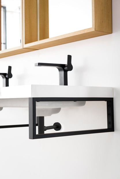 Three Boston 18" Wall Brackets, Matte Black w/ 47" White Glossy Composite Stone Top