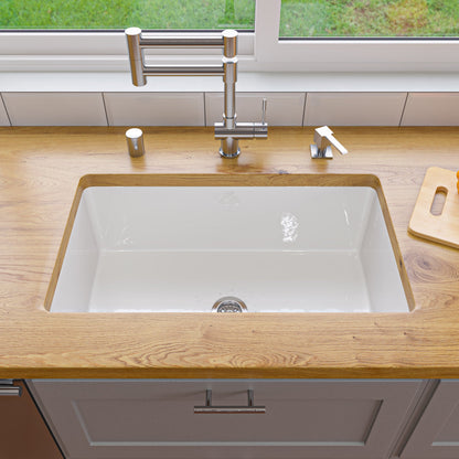 ALFI brand ABF3018UD ABF3018UD-W White 30" x 18" Fireclay Undermount / Drop In Kitchen Sink w Grid