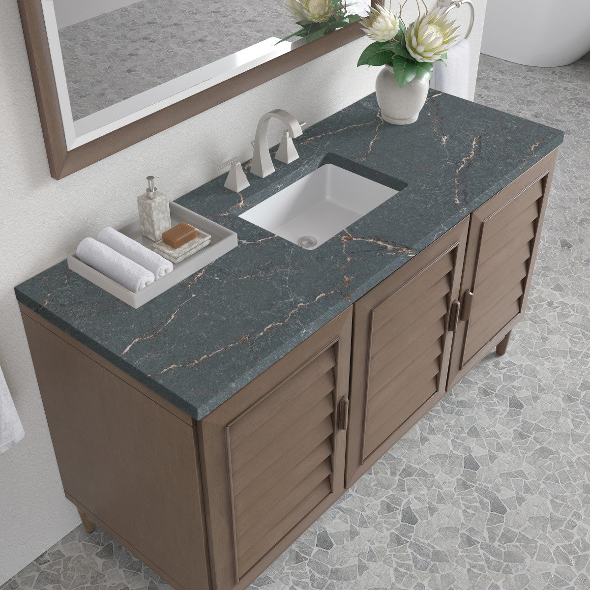 Portland 60" Single Vanity Cabinet, Whitewashed Walnut