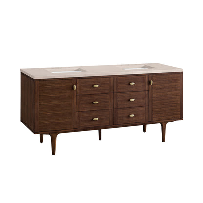 Amberly 72" Double Vanity Cabinet, Mid-Century Walnut