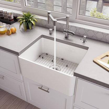 ALFI brand ABF2418 Smooth Apron 24" x 18" Single Bowl Fireclay Farm Sink
