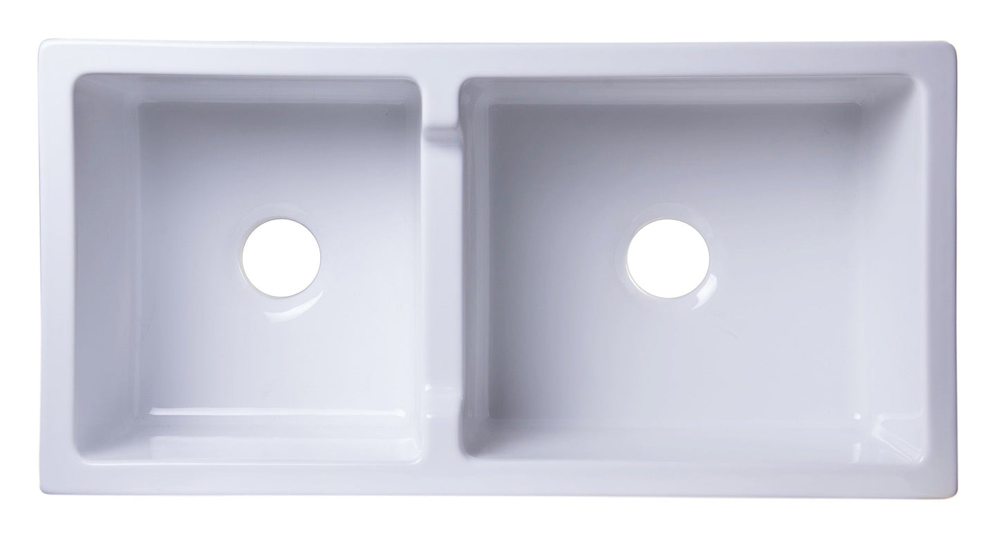ALFI brand AB3618DB Smooth Apron Thick Wall Fireclay Double Bowl Farm Sink