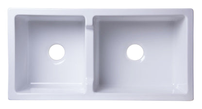 ALFI brand AB3618DB Smooth Apron Thick Wall Fireclay Double Bowl Farm Sink