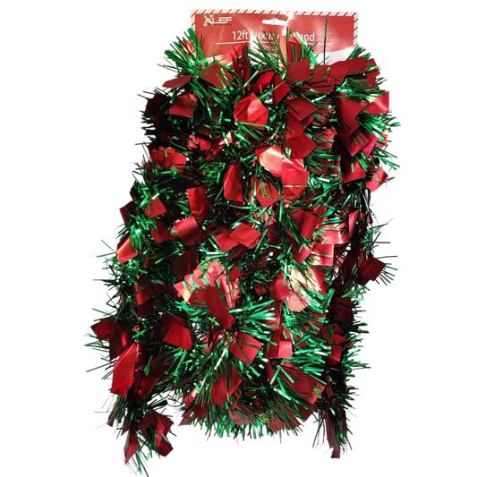 12 foot 4 Ply Luxury Matte Tinsel Garland - Red/Green