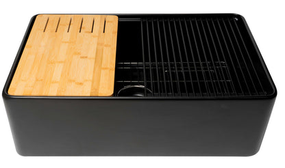 ALFI brand ABFS3320S Workstation 33" x 20" Single Bowl Step Rim Fireclay Farm Sink with Accessories