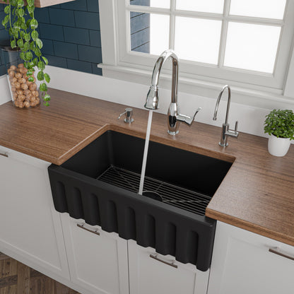 ALFI brand AB3018HS Reversible Smooth / Fluted Single Bowl Fireclay Farm Sink