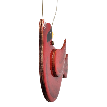 Wooden Cardinal Ornament - In flight Looking Back Right