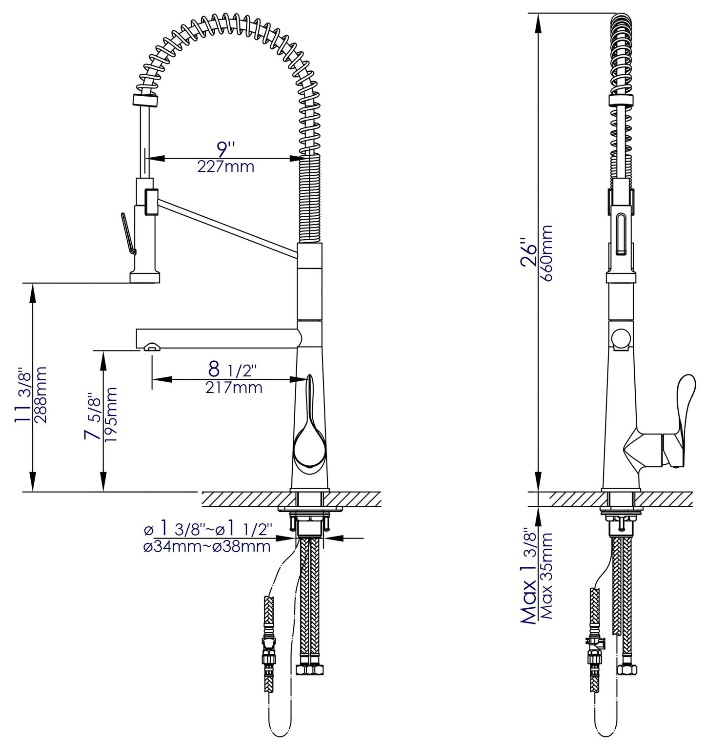 ALFI brand ABKF3787 Double Spout Commercial Spring Kitchen Faucet