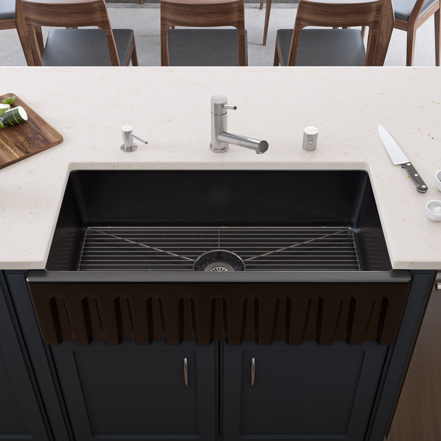 ALFI brand AB3618HS Reversible Smooth / Fluted Single Bowl Fireclay Farm Sink