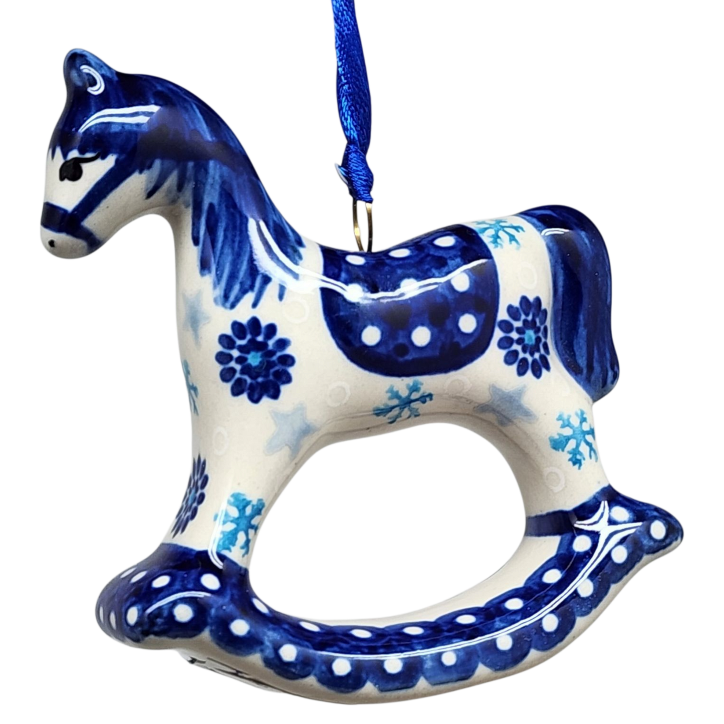 Rocking Horse Ornament - Blue Meadow Pattern