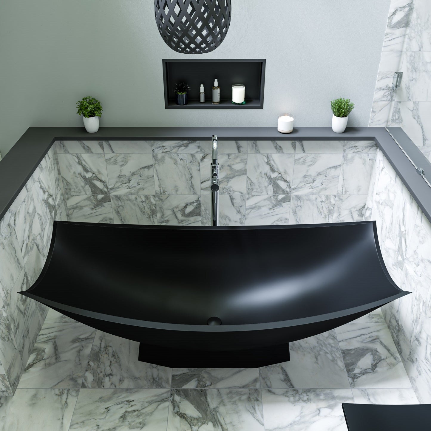 ALFI brand  AB9992BM Black Matte 71" Solid Surface Resin Free Standing Hammock Style Bathtub