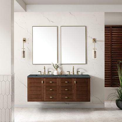 Amberly 60" Double Vanity Cabinet, Mid-Century Walnut