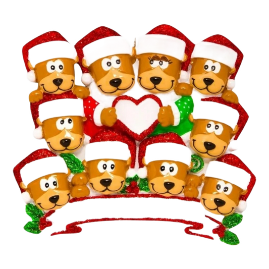 Brown Bear Family With Heart - Family of 10 - Ornament