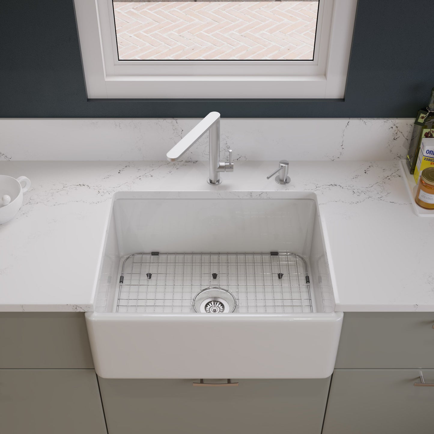 ALFI brand AB505 AB505-W White 26" Contemporary Smooth Apron Fireclay Farmhouse Kitchen Sink